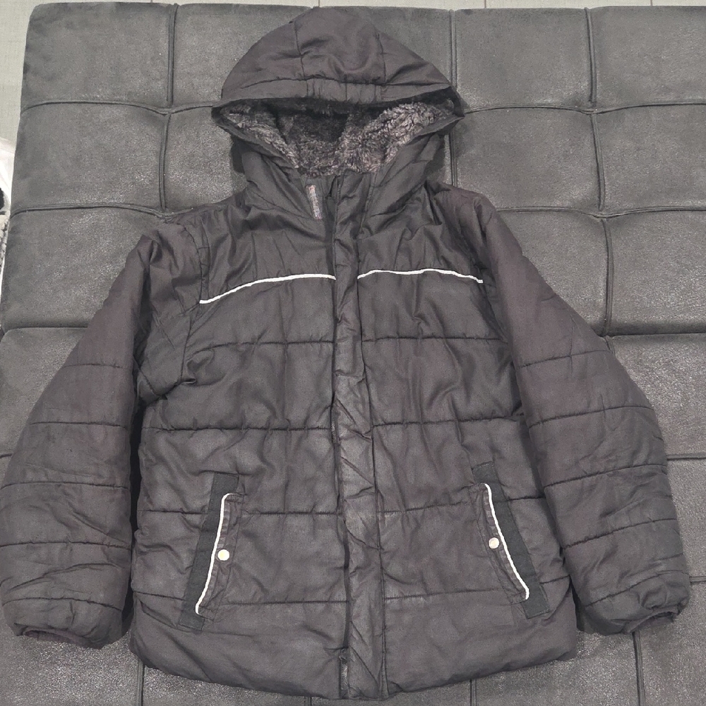 Swiss Tech Kids Black Hooded Puffer Jacket Large